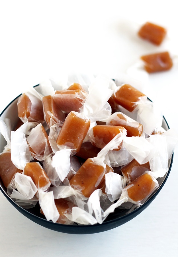 Apple Cider Caramels wrapped in wax paper