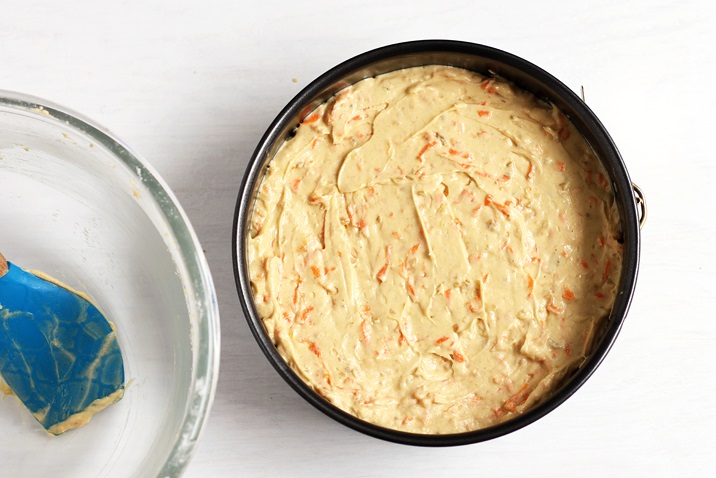 Batter for carrot cake with cream cheese frosting