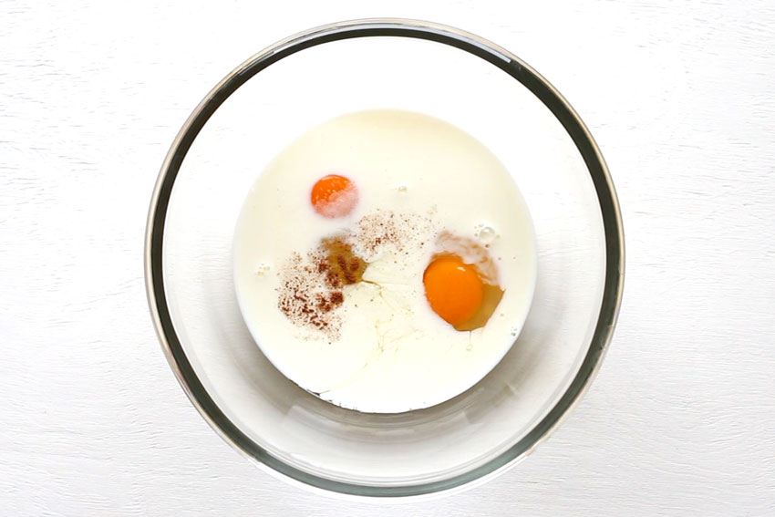 milk and eggs in bowl