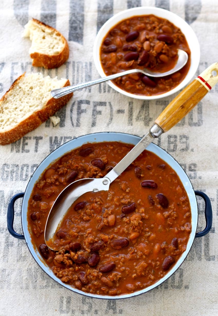 beer chili in bowl