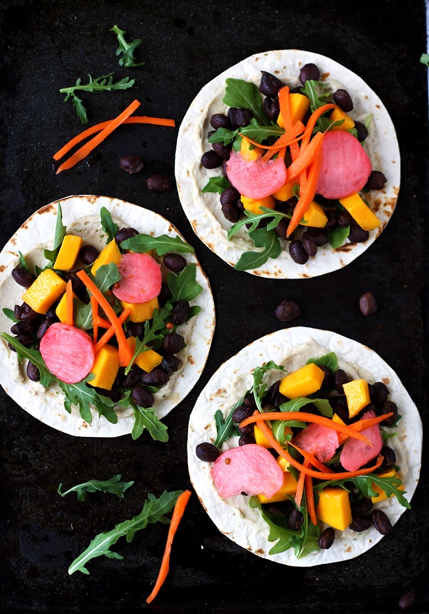 Black Bean Mango Arugula Tacos