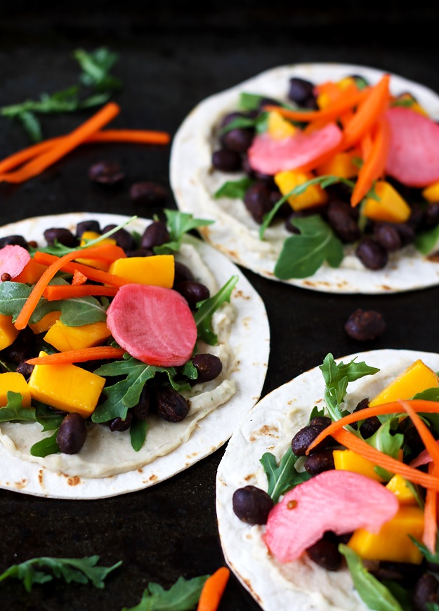 Black Bean Mango Arugula Tacos