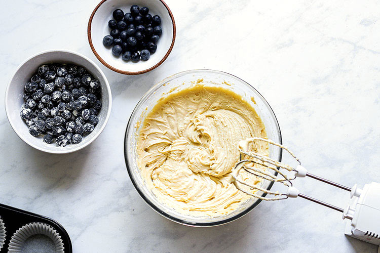 muffin batter and blueberries