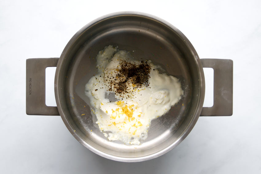 Melted creme fraiche in pot