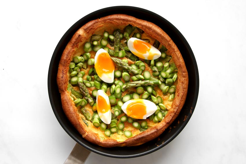Baked Dutch Baby with green asparagus