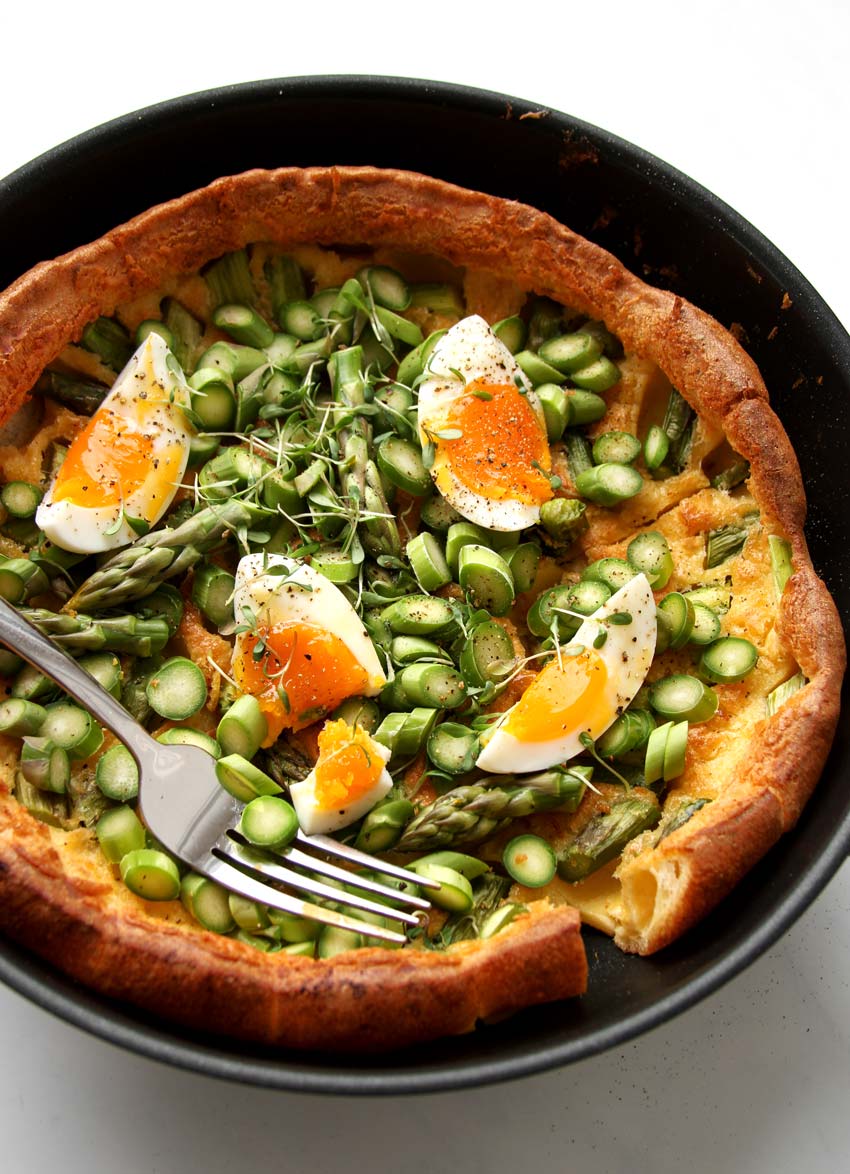 Dutch Baby with asparagus and egg