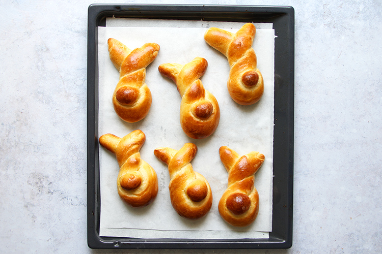 Golden brown baked Easter bunnies