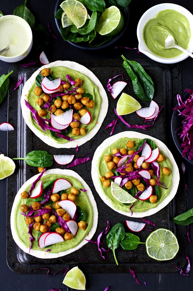 Green Spring Tacos with Curried Chickpeas Spinach and Radishes Recipe