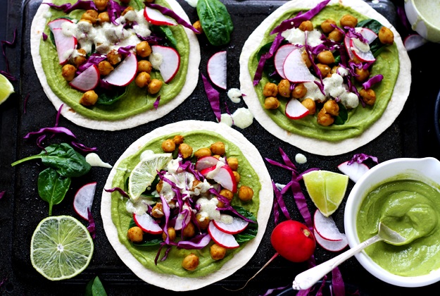 Green Spring Tacos with Curried Chickpeas