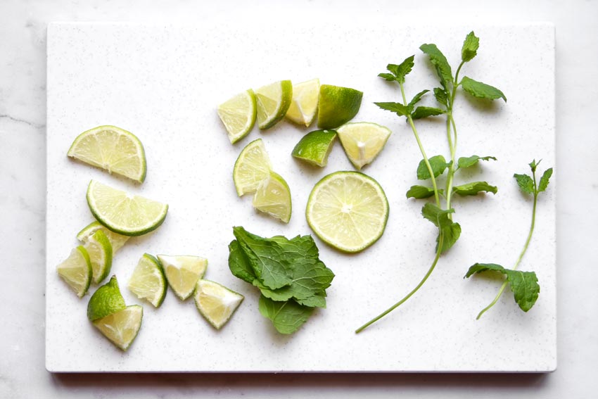 Lime and mint leaves