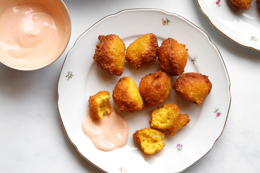 hush puppies with sriracha dipping sauce