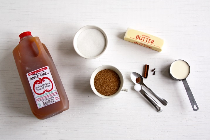 Ingredients for apple cider caramels