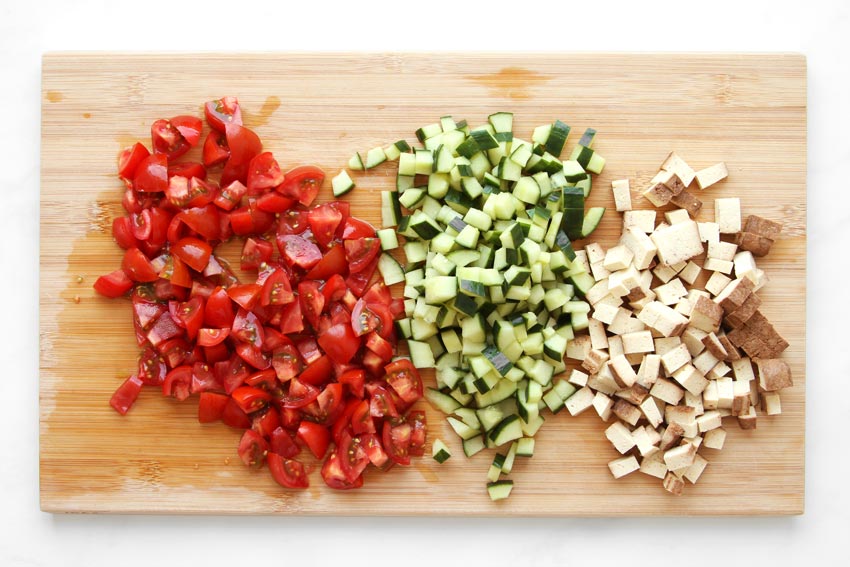 Ingredients for creamy pasta salad with pesto