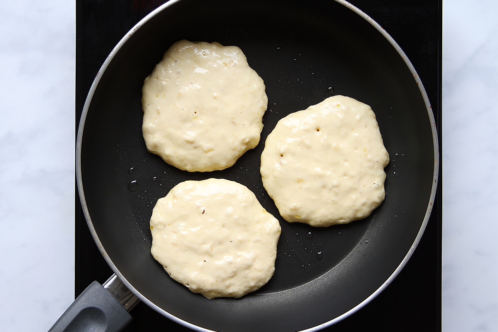 Pancake batter in pan