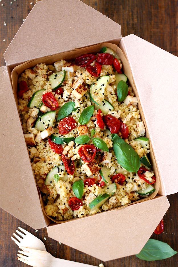 Millet Bowl with Soy-Tahini glazed Tofu and Semi-Dried Tomatoes