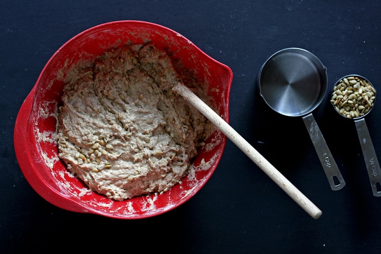 No knead dough for Sunflower seed bread