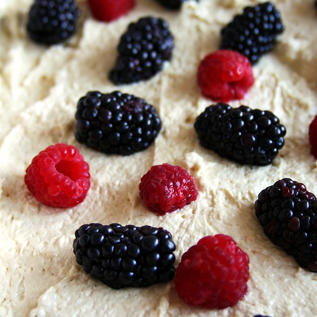 Moist berry cake with raspberries and blackberries