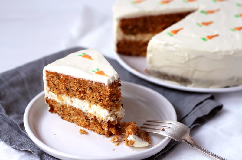 Moist carrot cake with low-sugar cream cheese frosting recipe » Little ...