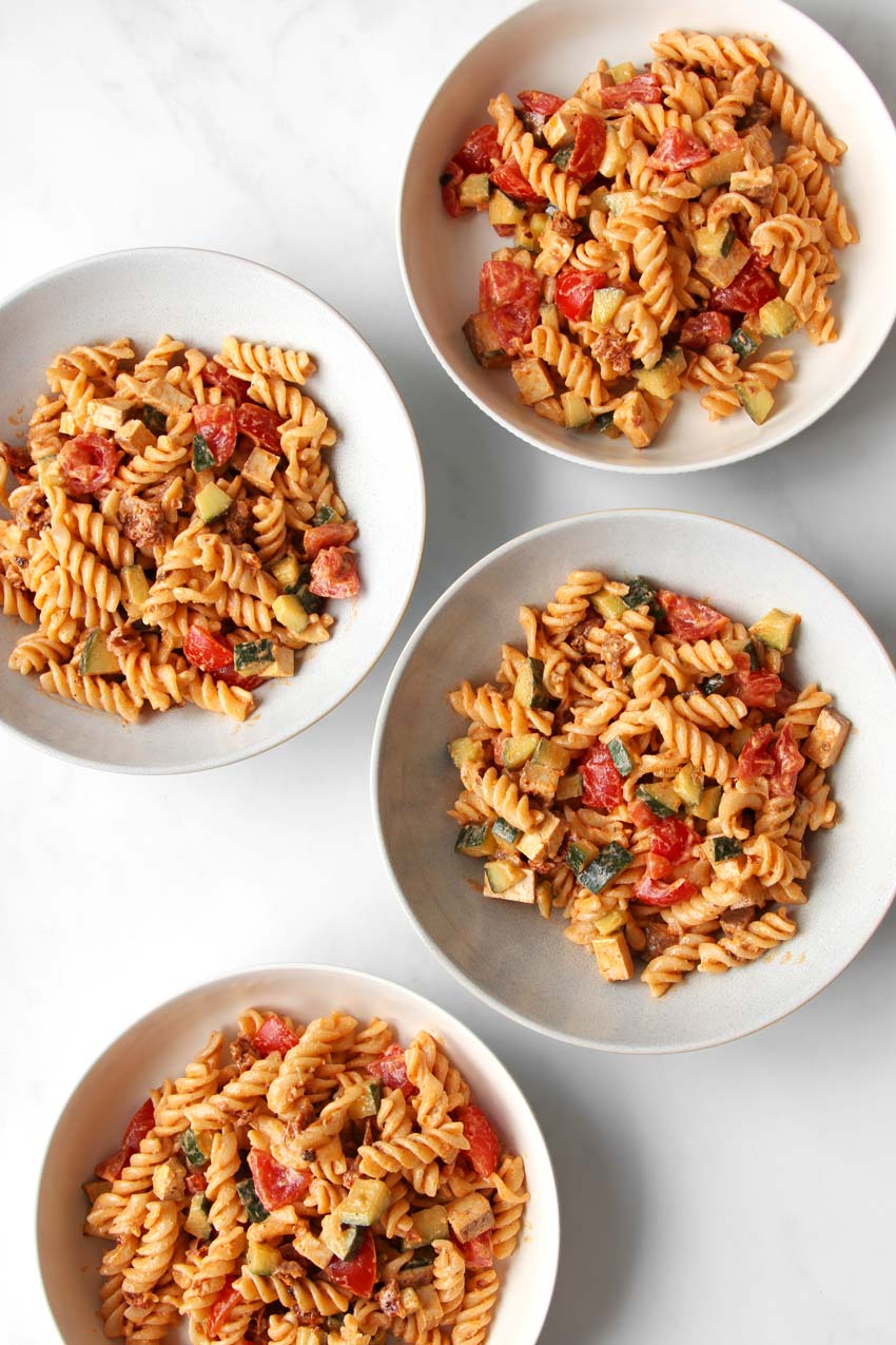 Pesto Pasta Salad with smoked tofu