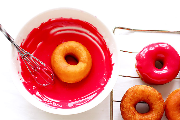 Pink glazed donut recipe raspberry glaze