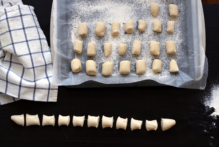 Cutting the dough for Pretzel Bites.