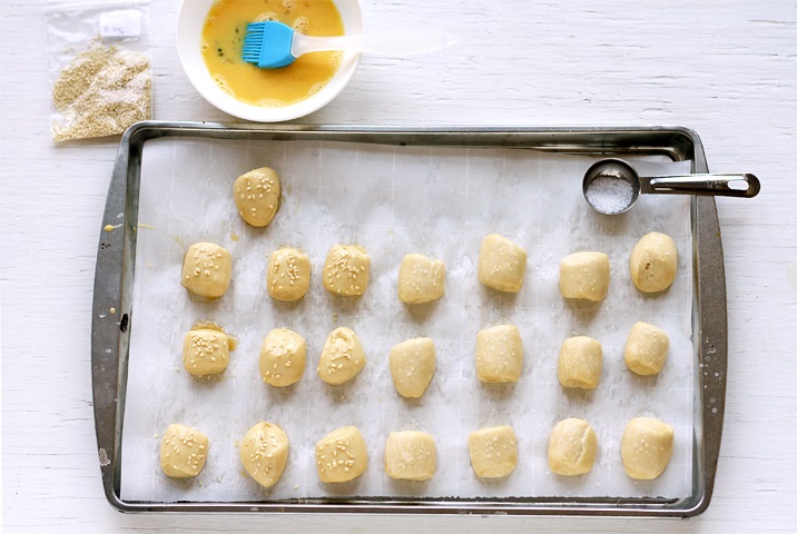 Pretzel Bites brushed with baking soda