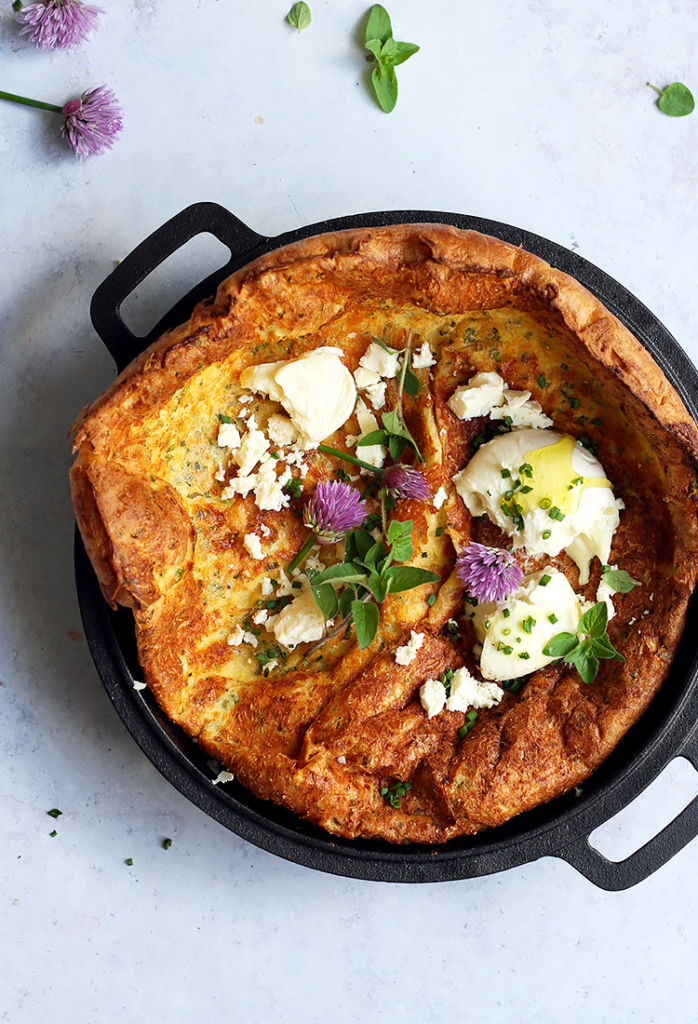 Puffy Savory Dutch Baby with Cheese and Herbs Recipe