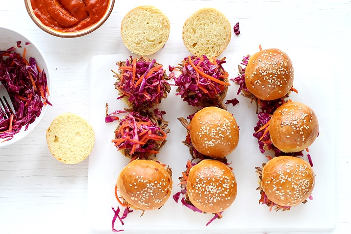 Pulled Pork Sandwiches with BBQ sauce and red cabbage slaw recipe