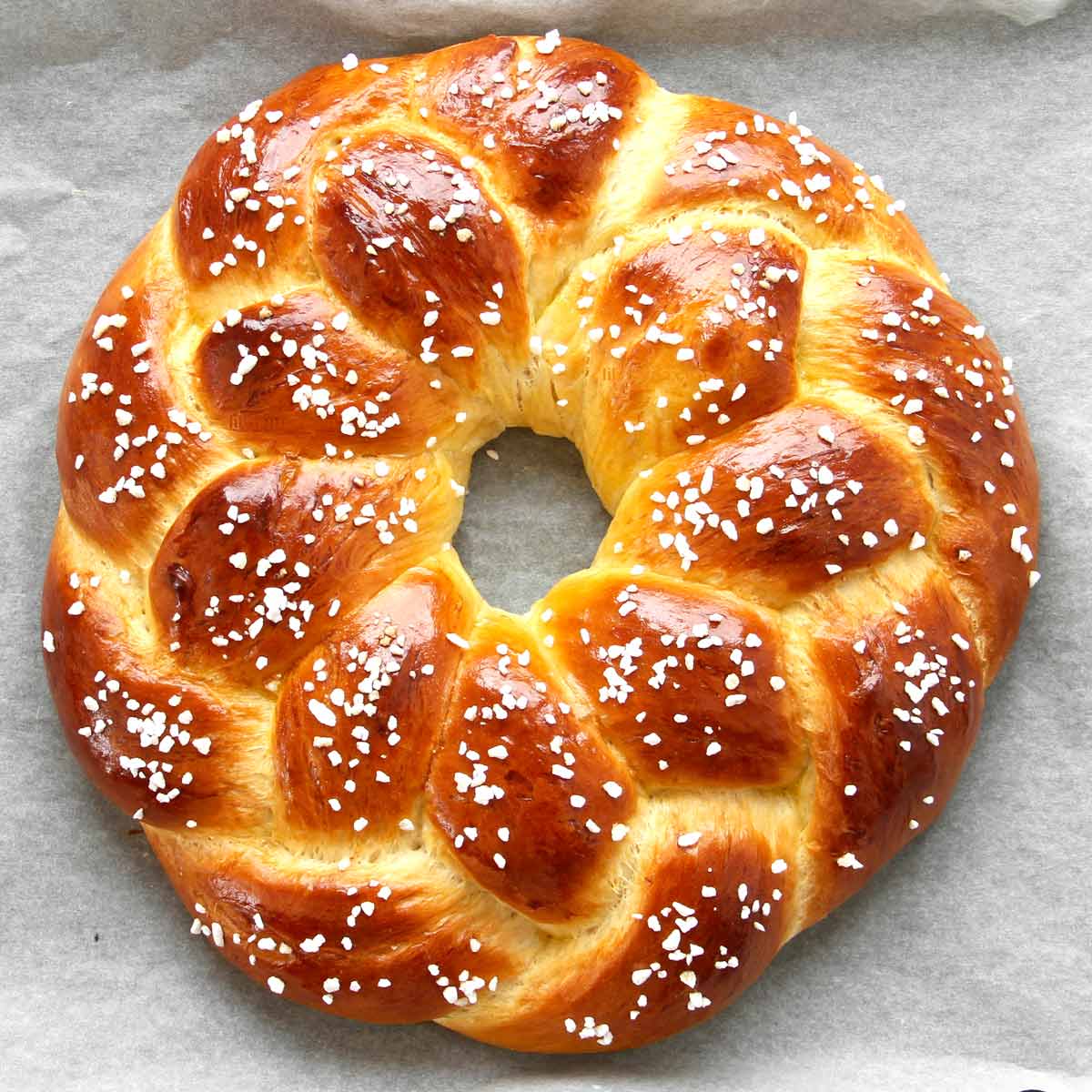 baked easter bread wreath