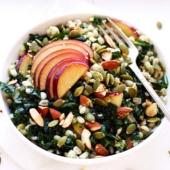 Grain Salad with Kale, Plums and a Crunchy Topping