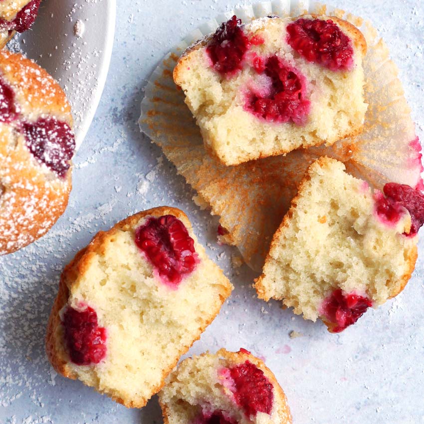 Halved raspberry friands