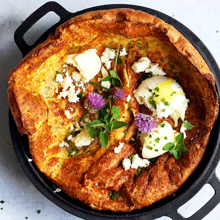 Puffy Savory Dutch Baby with Cheese