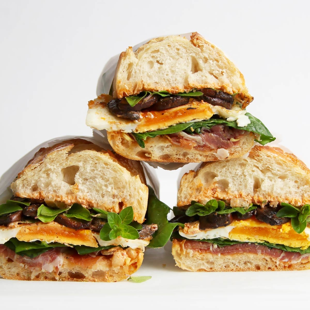 Breakfast sub with egg and prosciutto