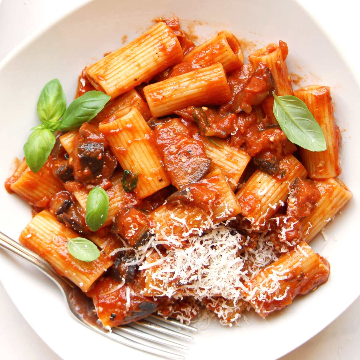 Pasta alla Norma with parmesan