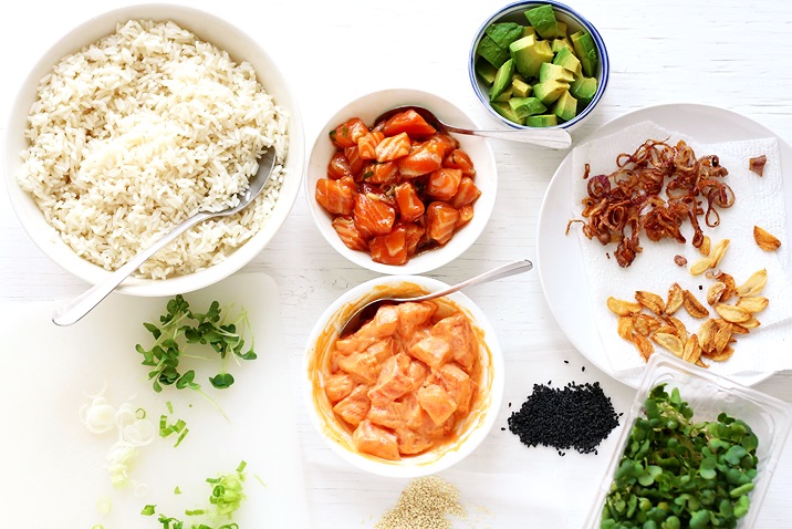 Salmon Poke Bowls Toppings and Marinades