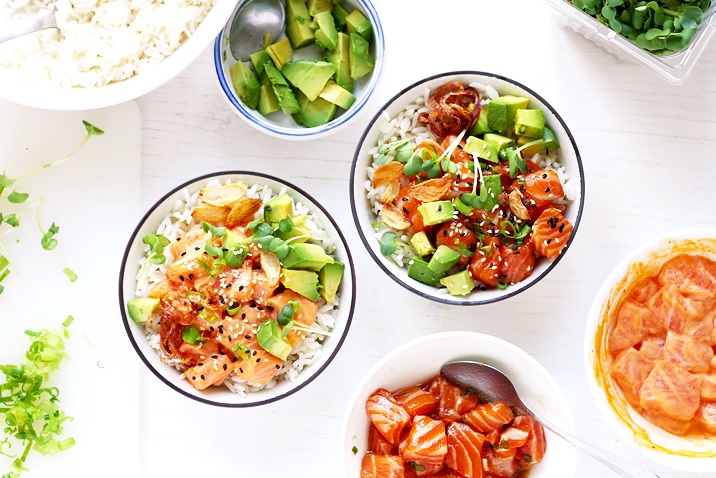 Salmon Poke Bowls with two marinades Recipe