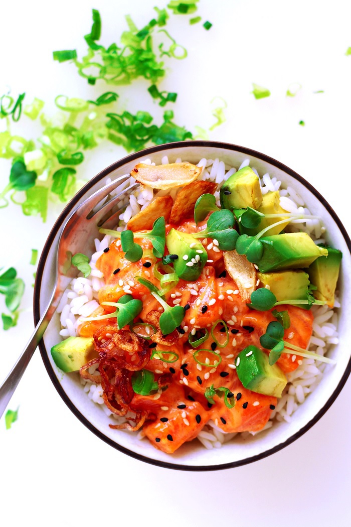 Salmon Spicy Mayo Poke Bowl Recipe