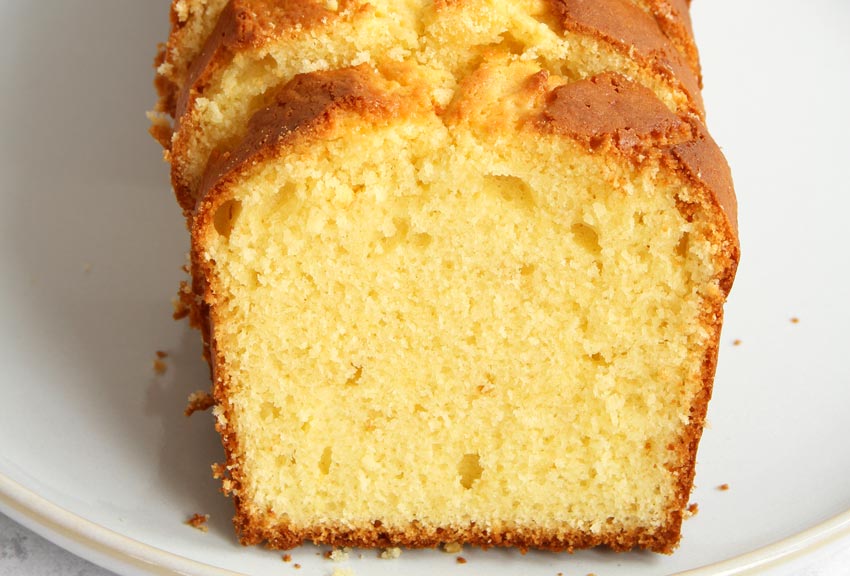 Airy lemon loaf cake slices