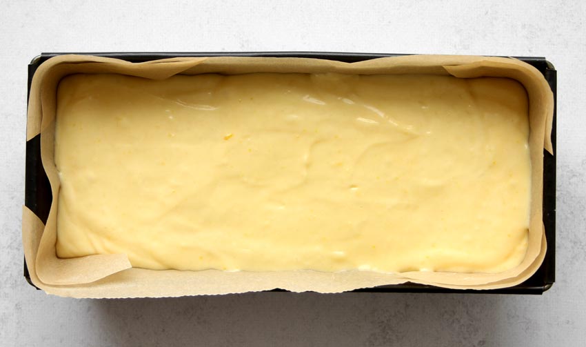 lemon loaf cake in pan