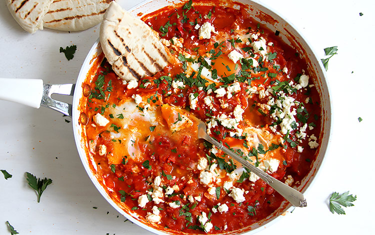 Shakshuka with soft boiled eggs