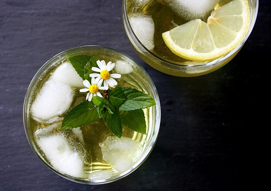 homemade iced tea from fresh herbs